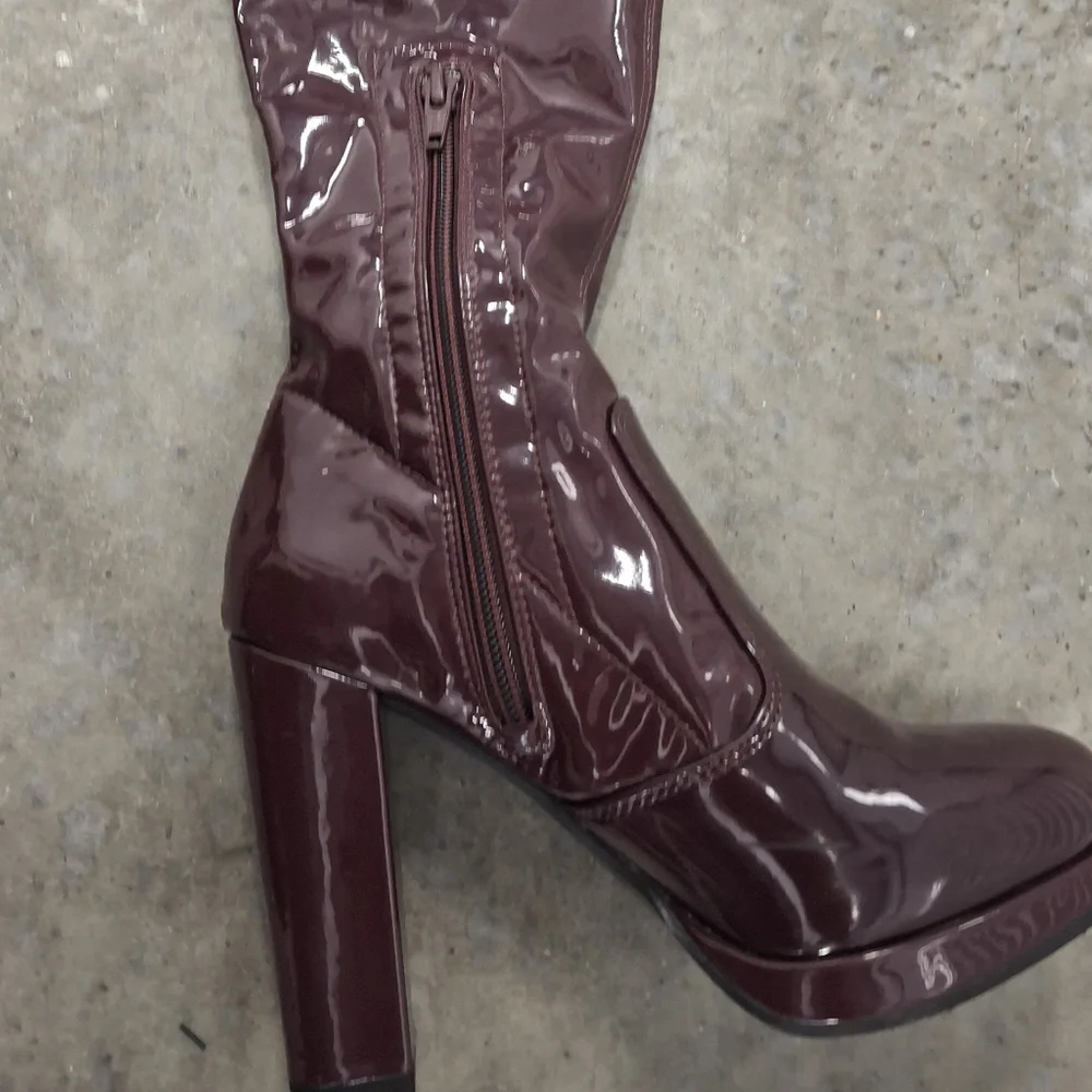Gianni Bini Over the Knee Burgundy Patent Boots